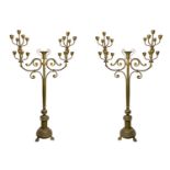 Pair of important golden brass candelabra