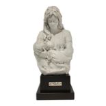 Gianni Visentin Statuette in biscuit depicting maternity, with wooden base.