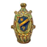 Polychrome ceramic bottle, with heraldic coat of arms, Faenza