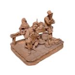 Scuto, Olindo - Terracotta platform with four characters representing Sicilian customs and tradition