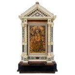 Monteneri, Alessandro (Perugia 1832-1920) - Small newsstand / altarpiece in wood, ivory and mother