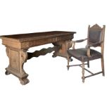 Neo-Renaissance table / desk with armchair, 20th century