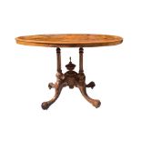 Oval table in briar of walnut and walnut, nineteenth century