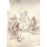 Mythological scene depicting Thanatus spinning the wheel of life, 17th century