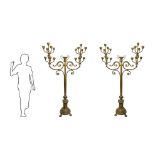 Pair of important candelabra in gilded brass, Late 19th century