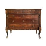 Chest of drawers in mahogany wood, with four drawers, empire, nineteenth century