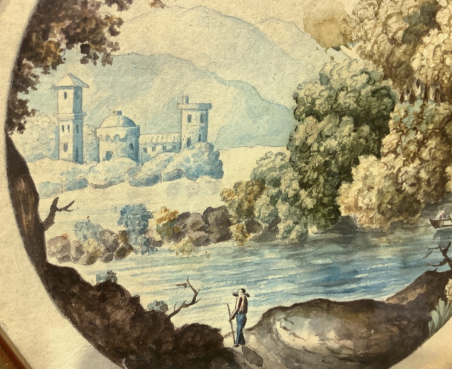 River landscape with castle, tree and boat, nineteenth century - Bild 2 aus 2