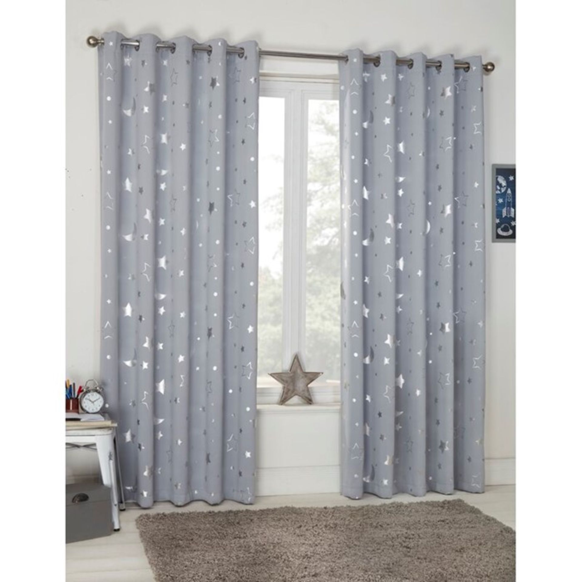 Mack + Milo, Saucier Galaxy Eyelet Blackout Thermal Curtains Curtain Colour: Navy, Panel Size: Width