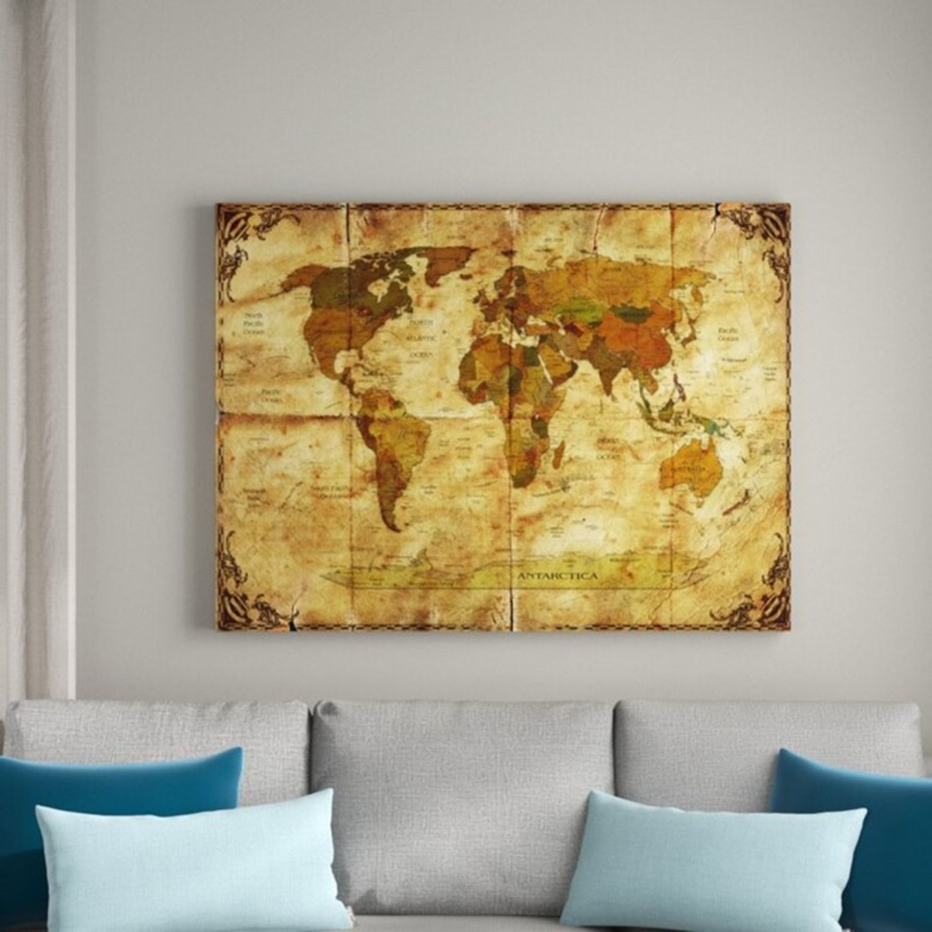 East Urban Home,Retro World Map II Framed Photographic Print on Canvas RRP -£38.99 (14692/22 -