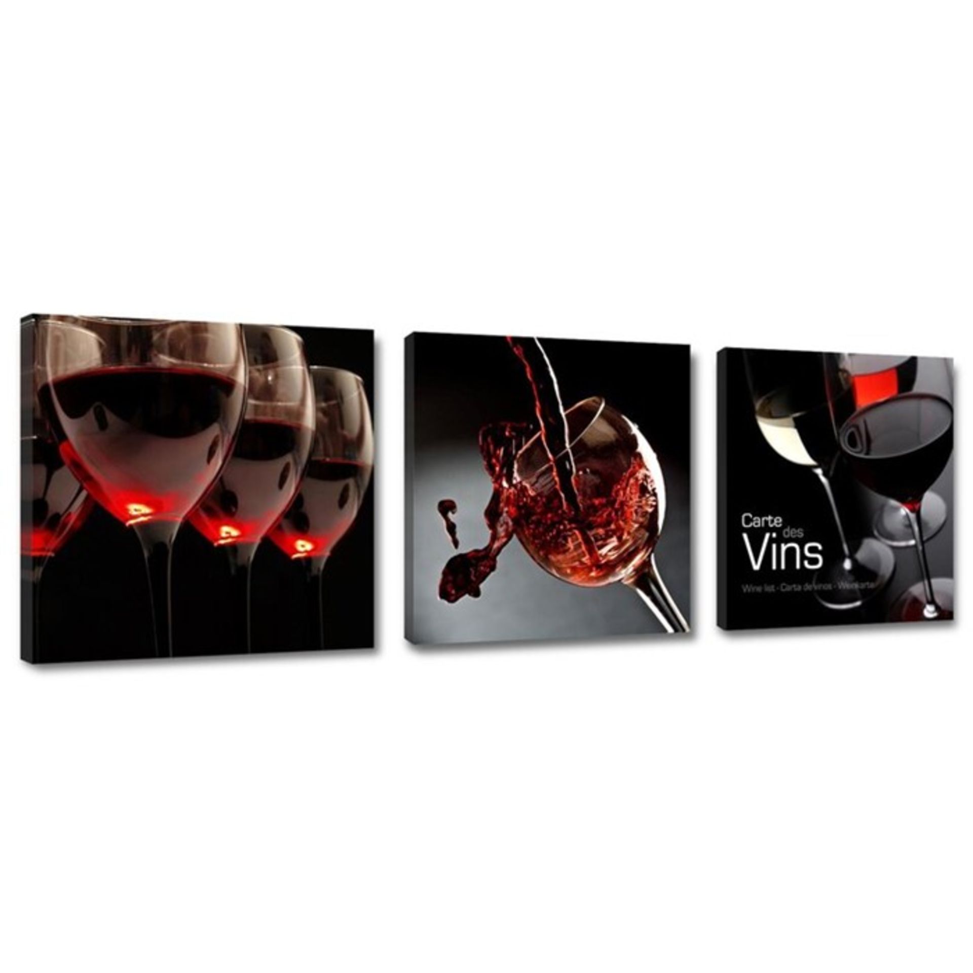 Urban Designs,'Wine Kitchen Glasses' 3 Piece Graphic Art Print Set on Canvas RRP -£38.82 (15583/