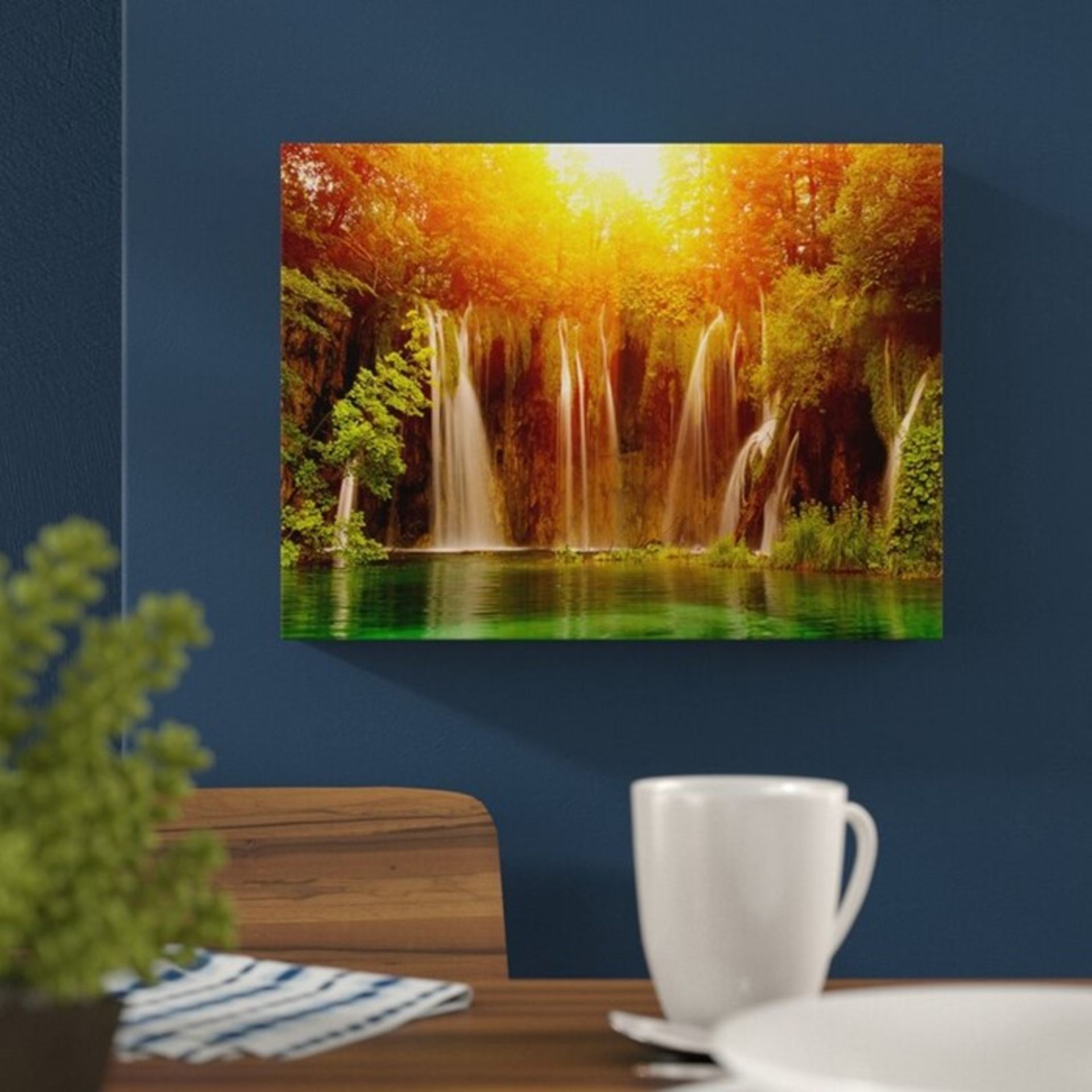 Hokku Designs,Sunrise Over Waterfall Photographic Print on Wrapped Canvas RRP -£20.82 (15583/29 -