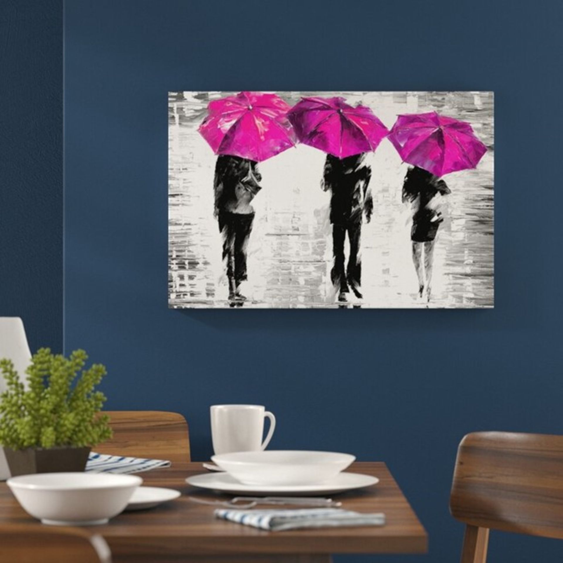 Hokku Designs,3 Umbrellas by Leonid Afremov Painting Print on Wrapped Canvas in PinkRRP -£28.99 (