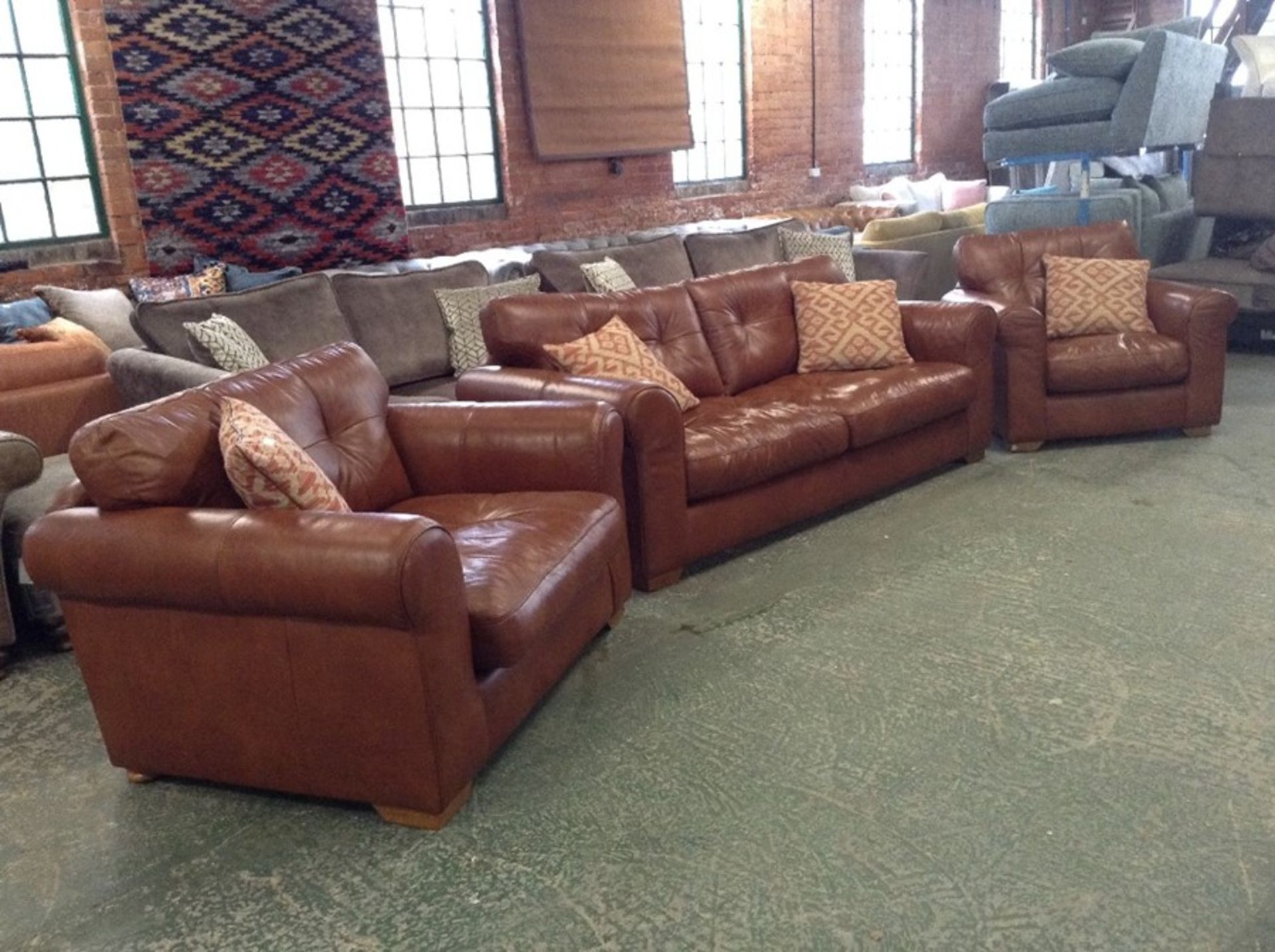 TAN LEATHER 3 SEATER, SNUG & CHAIR HH23-148402