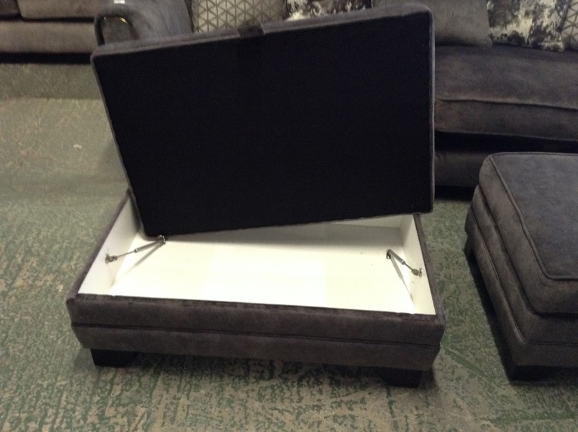 DARK GREY SADDLE SPLIT 4 SEATER SOFA & X2 FOOT STO - Image 2 of 3