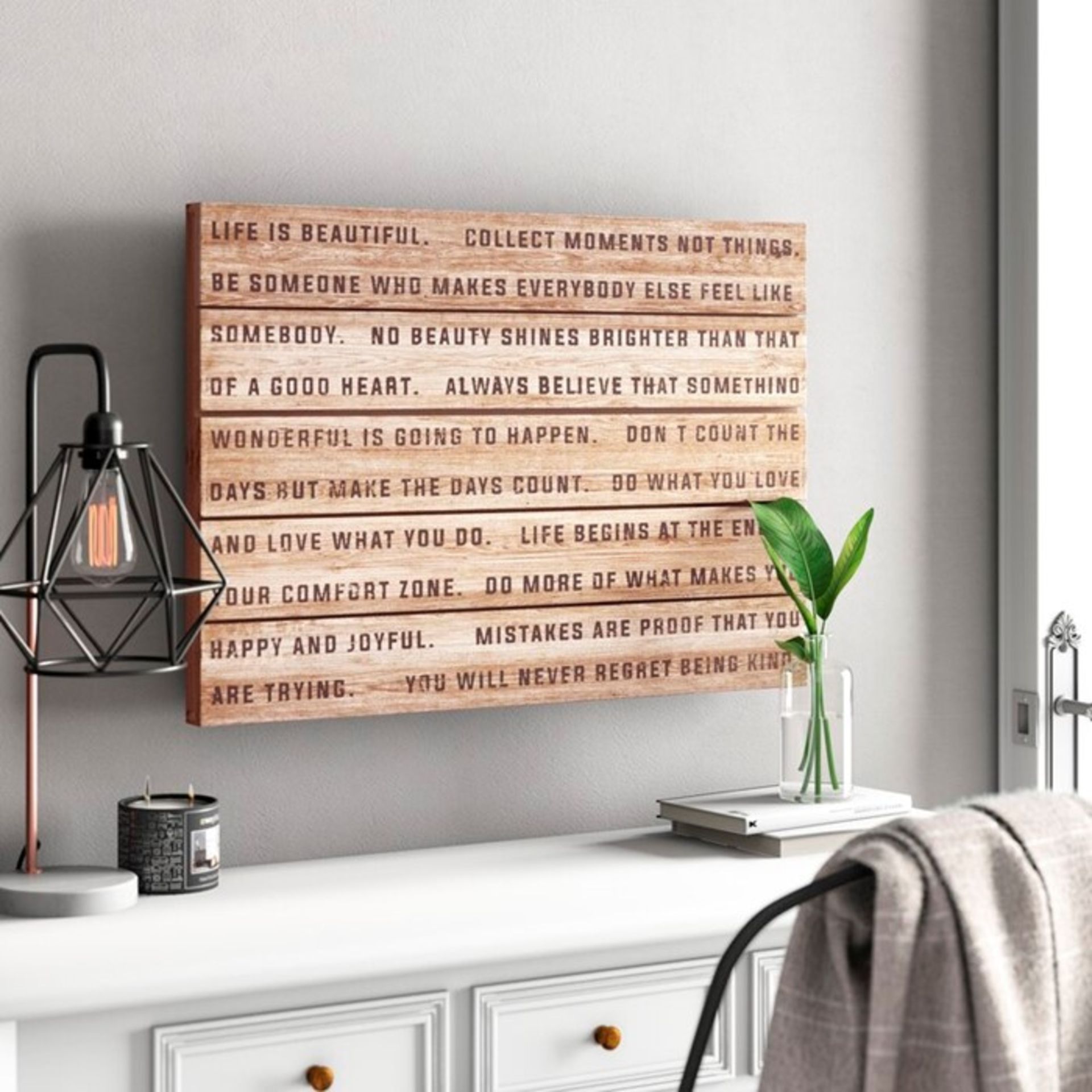 Brambly Cottage, 'Life is Beautiful' - Typography Print on Wood - RRP £49.99 (FZS2254 - 20609/4) 1G