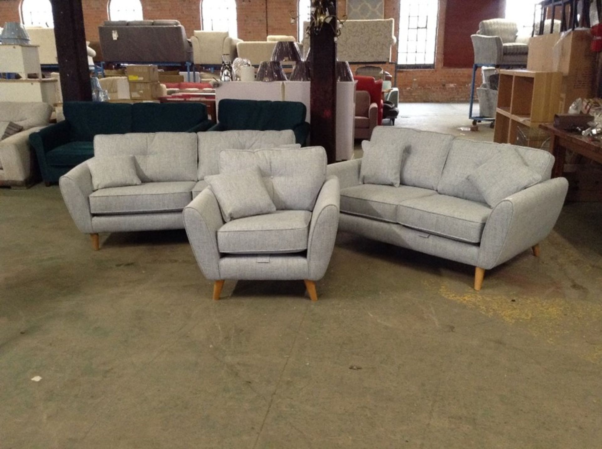 LIGHT BLUE FABRIC 3 SEATER, 2 SEATER & CHAIR