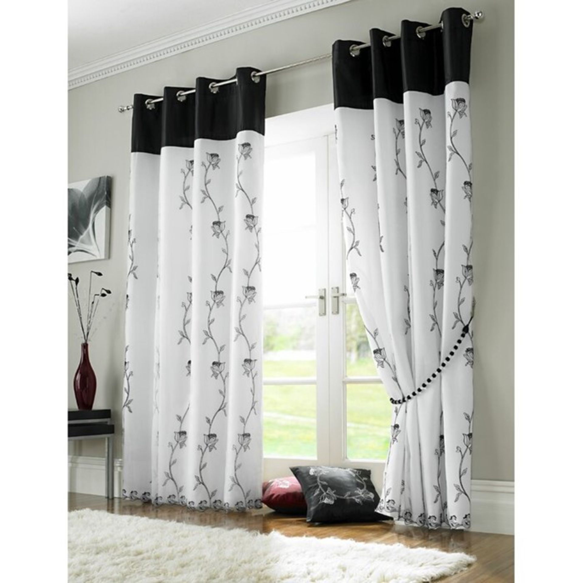 17 Stories, Gothankar Eyelet Semi Sheer Curtains (142X137CM)(BLACK & WHITE) - RRP £35.99 (ANSY1087 -