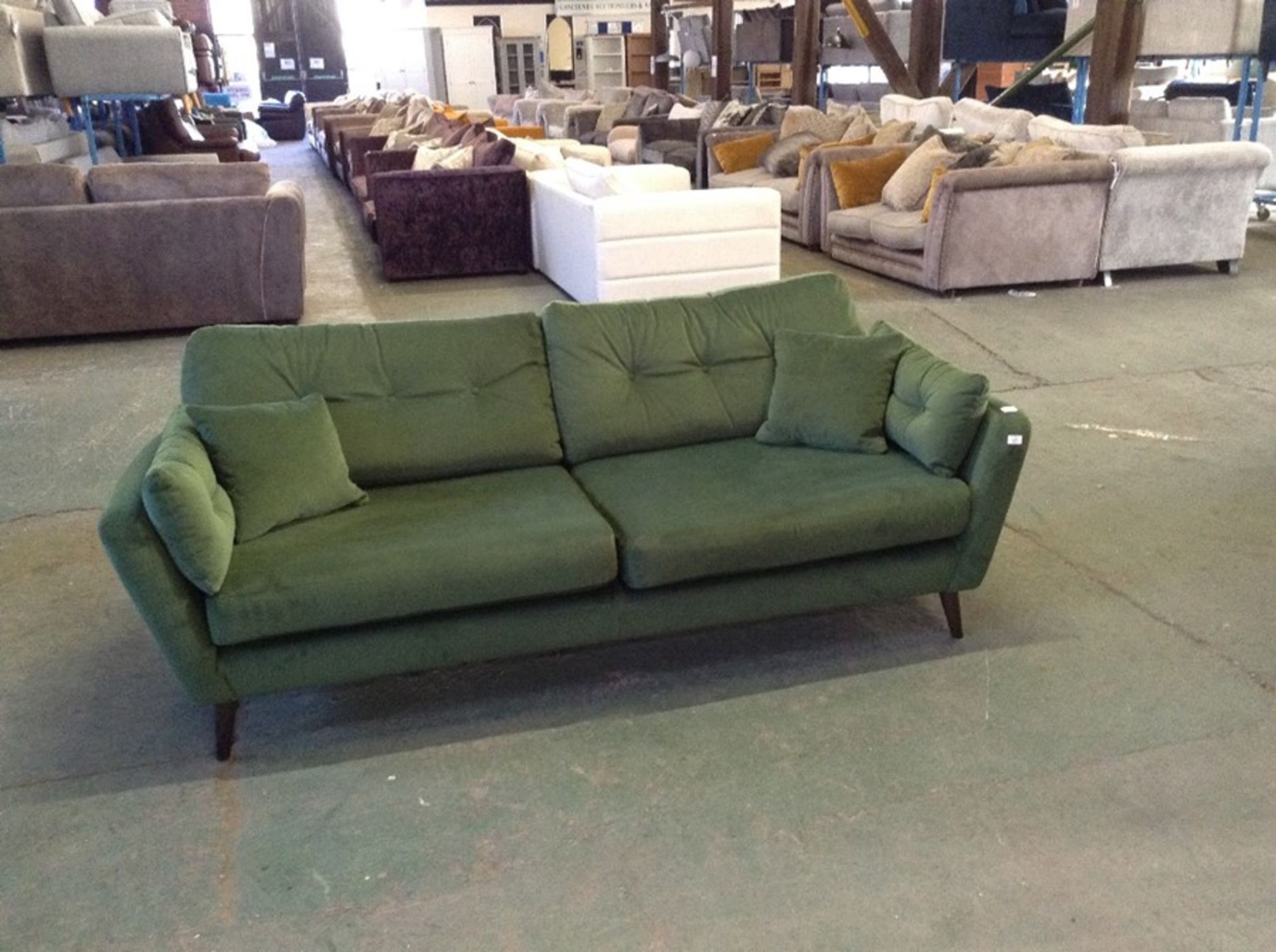 GREEN VELVET LARGE 3 SEATER SOFA (WM28-K286)