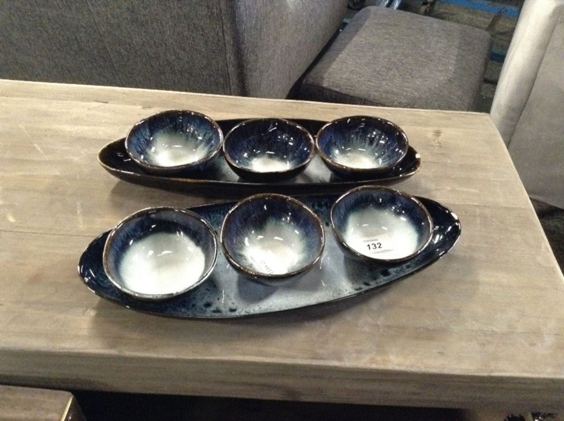 | 1x | Made.com Niva Reactive Glaze Serving Platter & Set of 3 Dip Dishes Midnight Ombre RRP Â£