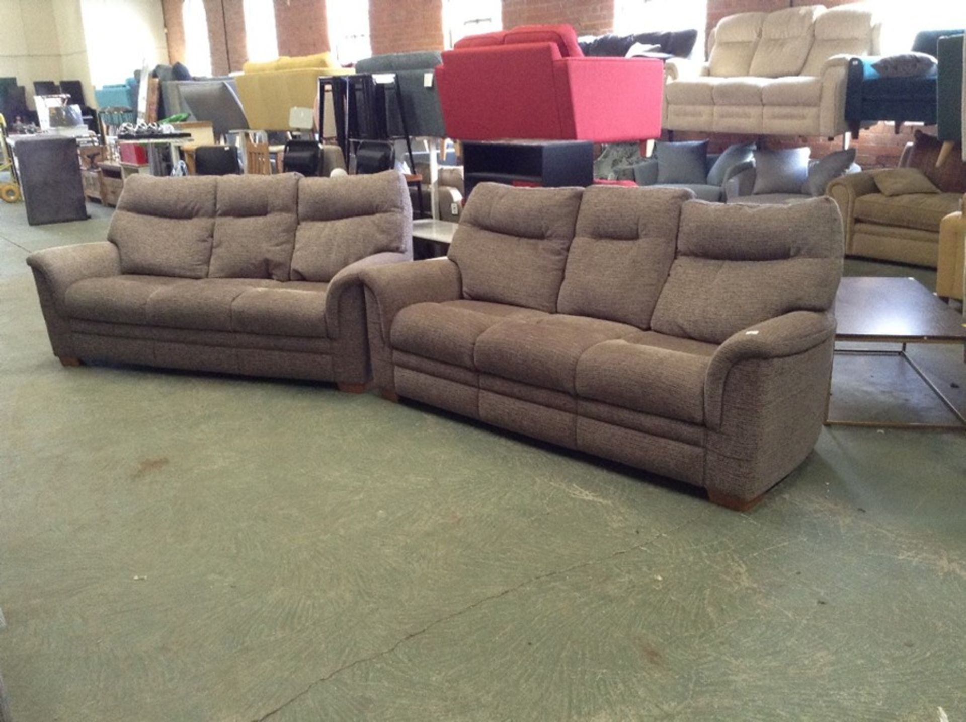 PURPLE PATTERNED X2 3 SEATER HIGH BACK SOFAS TR002