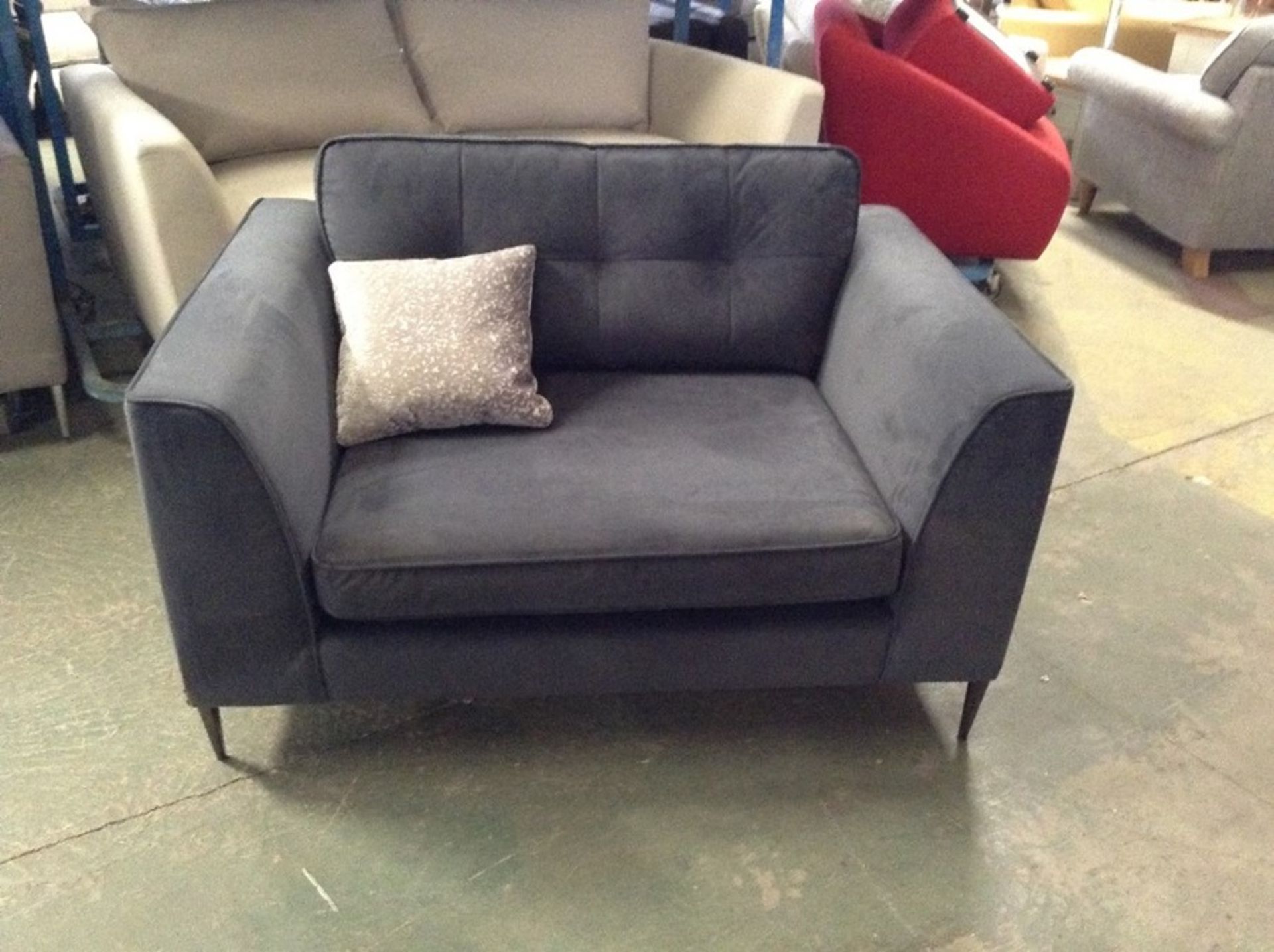 GREY VELVET SNUG CHAIR (SMALL RIP ON FRONT) WM32 K