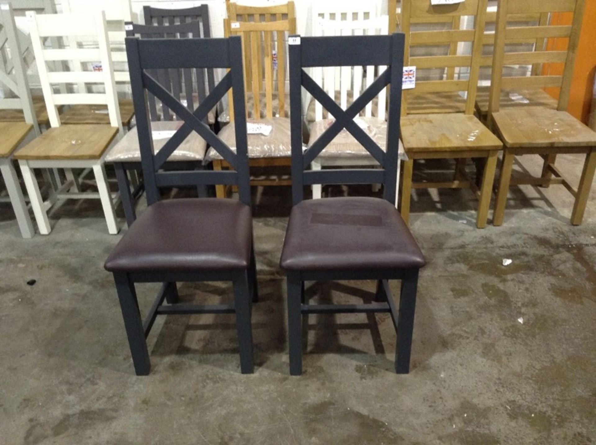 2 X Hampshire Grey Painted Oak Dining Chair PU Sea