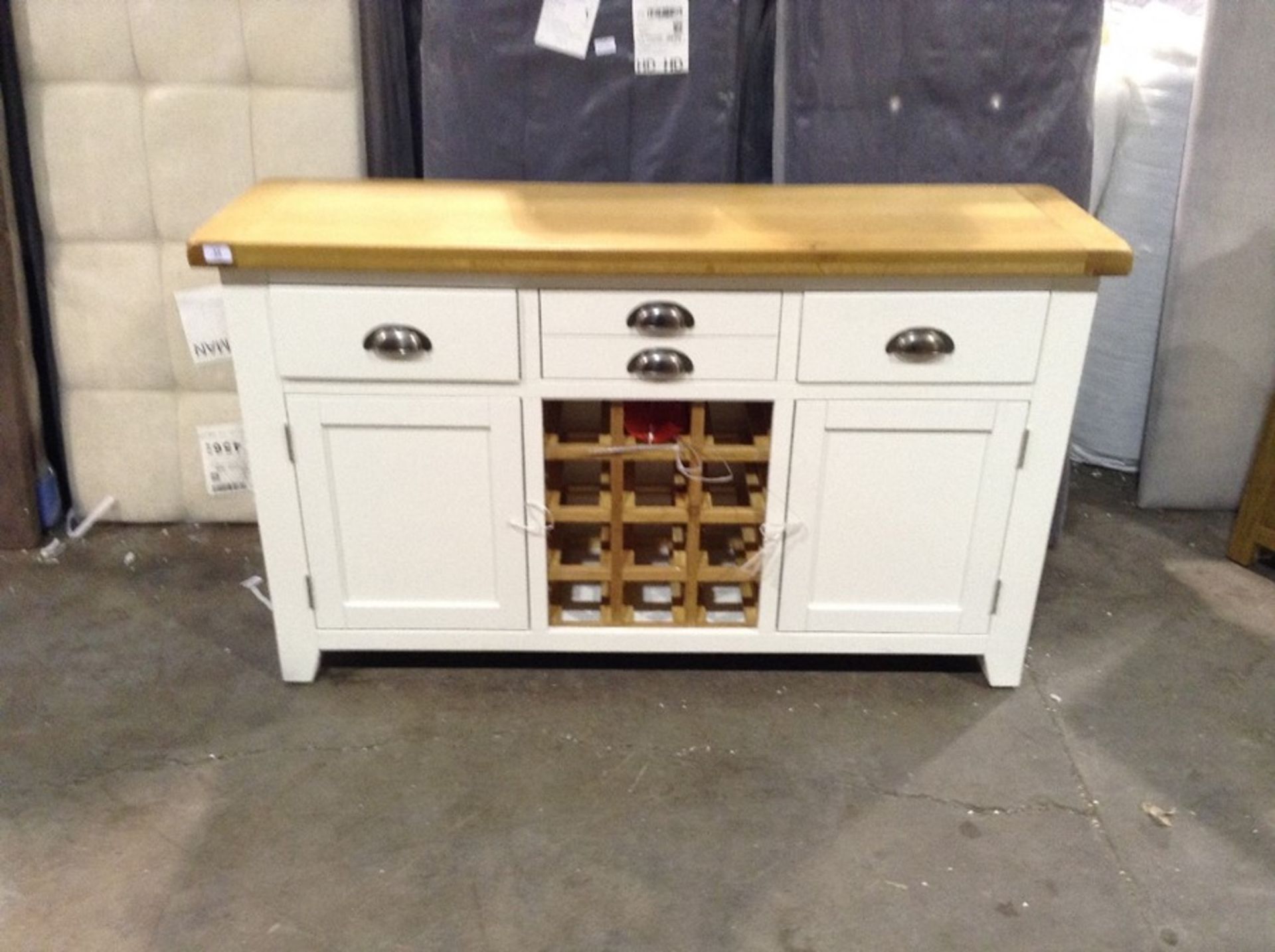 Hampshire Grey Painted Oak Large Sideboard Wine Ra