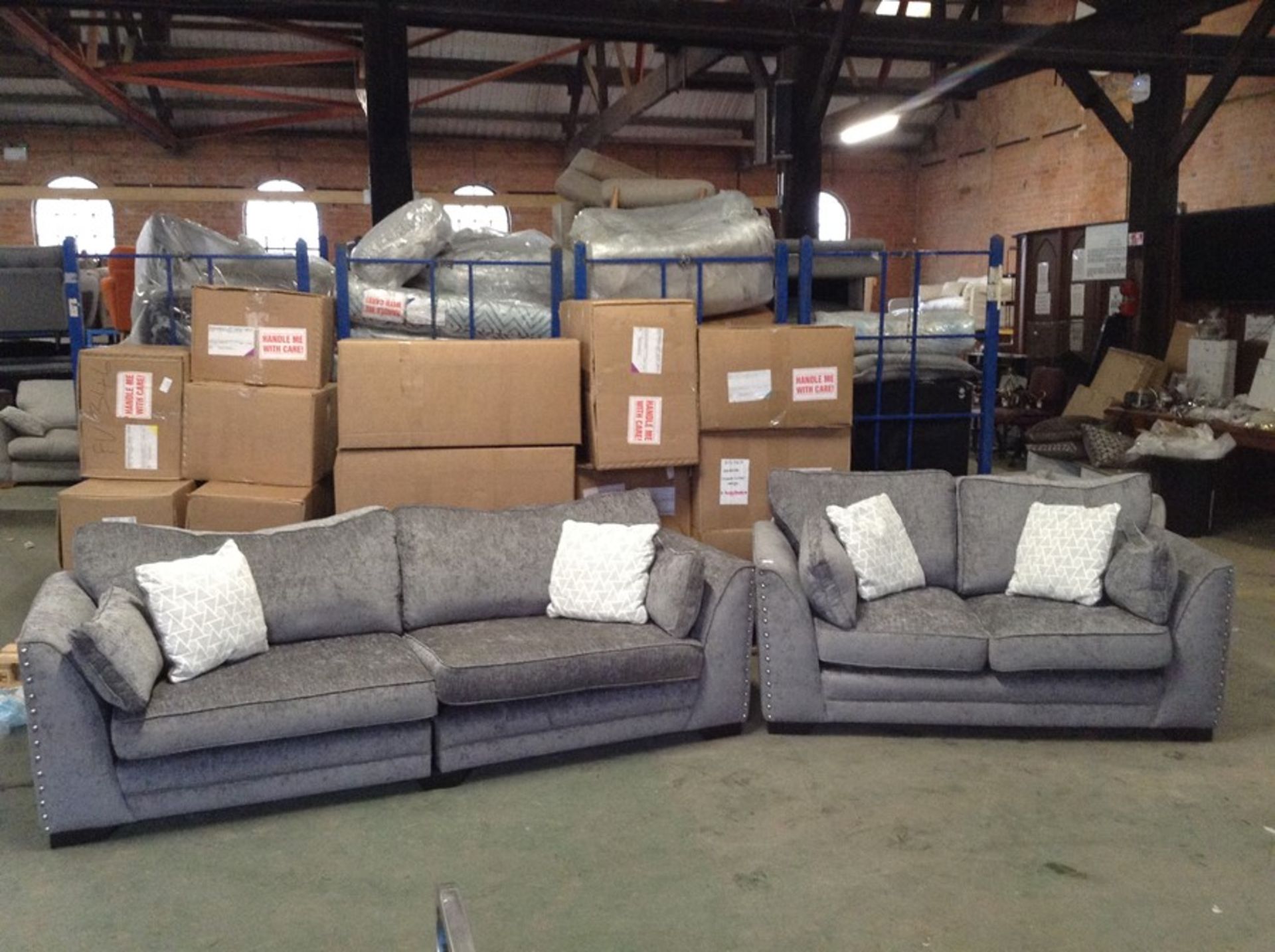 GREY FABRIC SPLIT 4 SEATER AND FIXED 2 SEATER SOFA