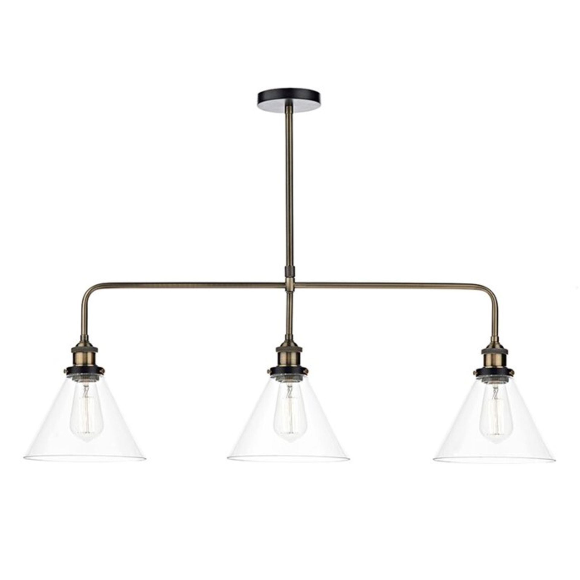 Borough Wharf, Schell 3-Light Kitchen Island Pendant | GLASS SHADE | ANTIQUE BRASS BASE - RRP £143.