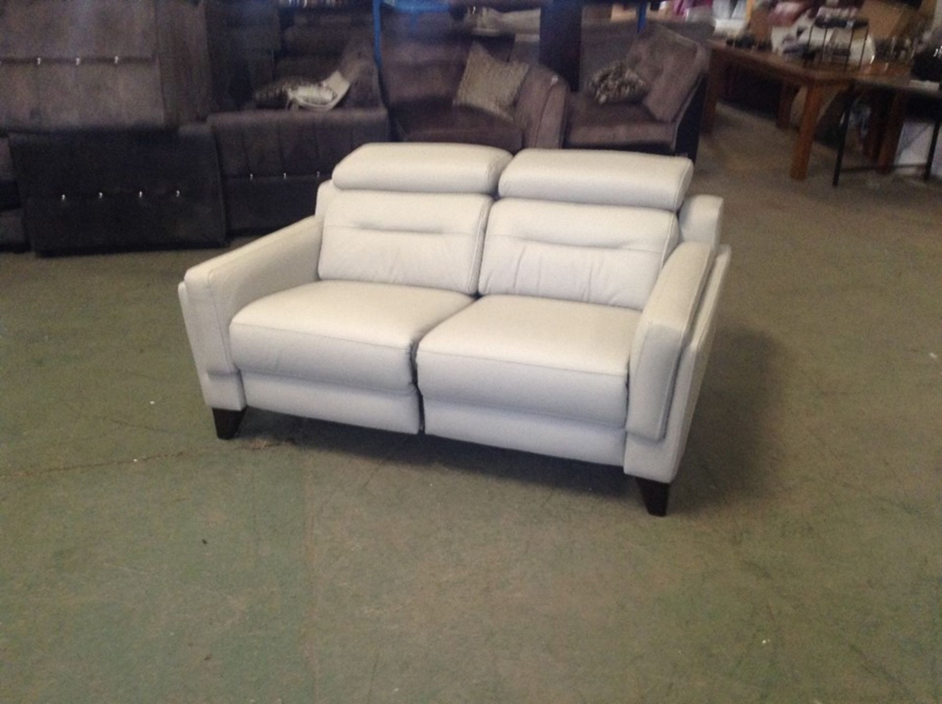 GREY LEATHER ELECTRIC RECLINING 2 SEATER WITH ADJU