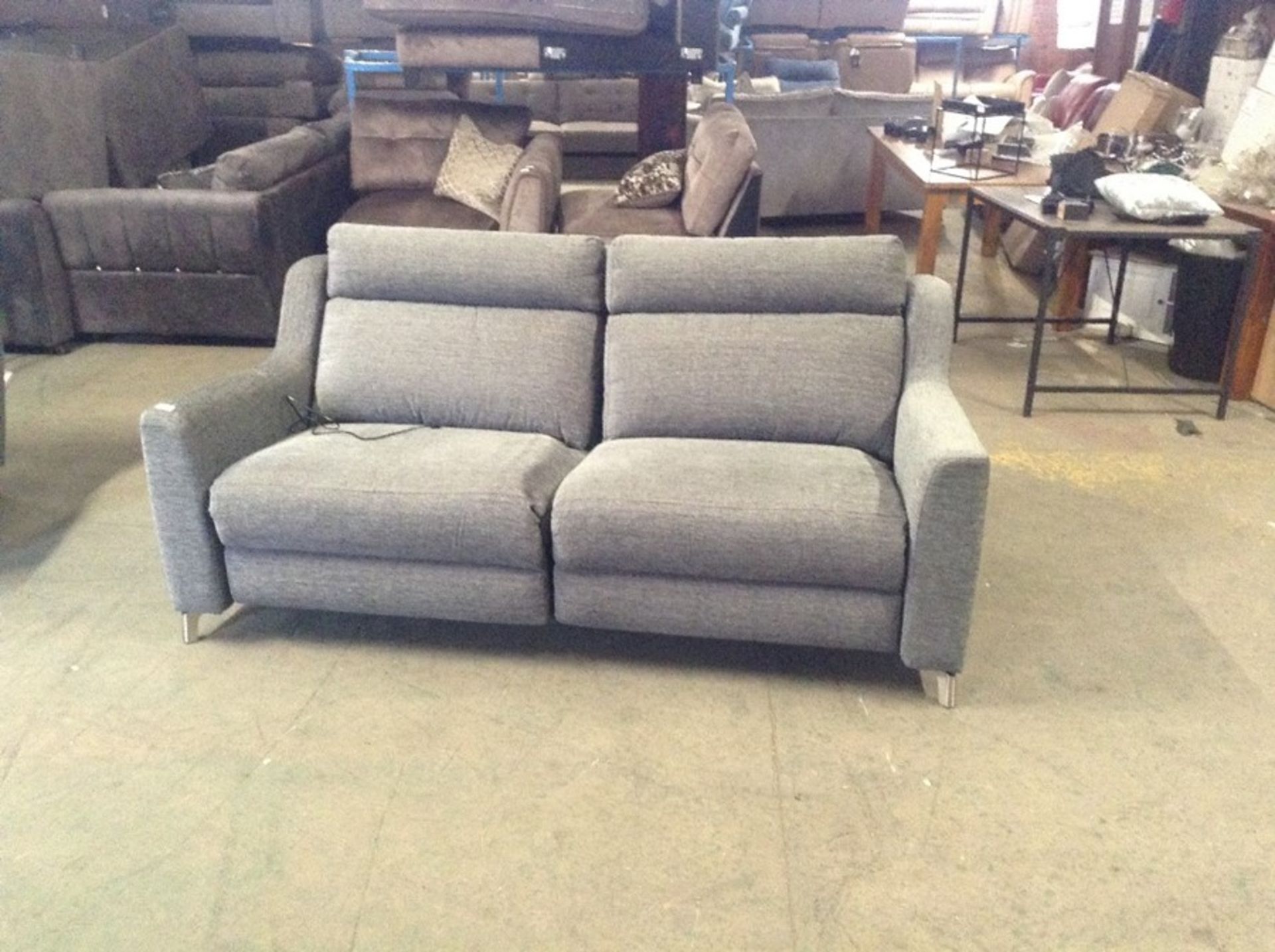 GREY ELECTRIC RECLINING 3 SEATER (DAMAGED CUSHION)