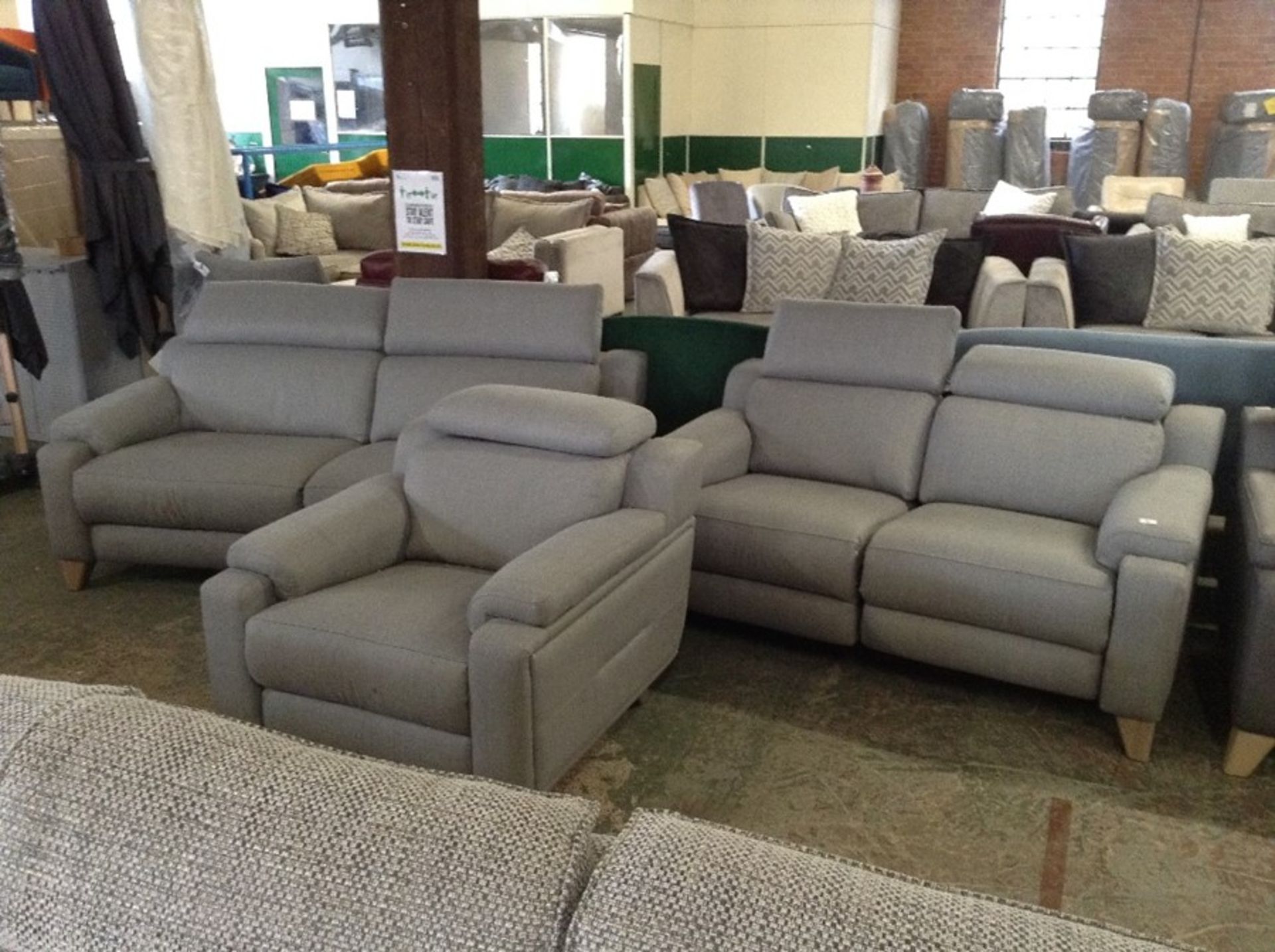 GREY FABRIC ELECTRIC RECLINING 2 SEATER WITH ADJUS