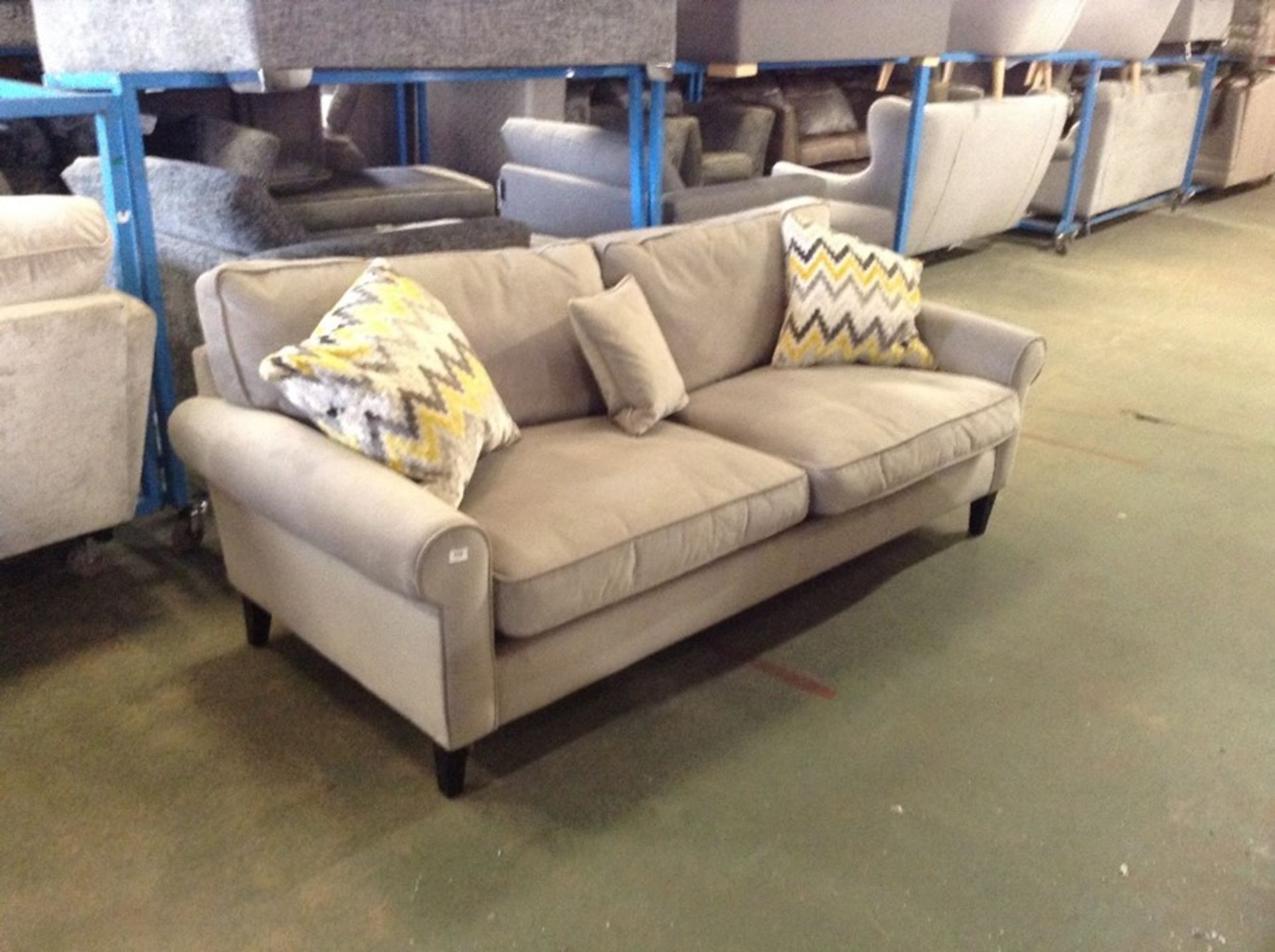 GREY VELVET 3 SEATER SOFA WM31 K359