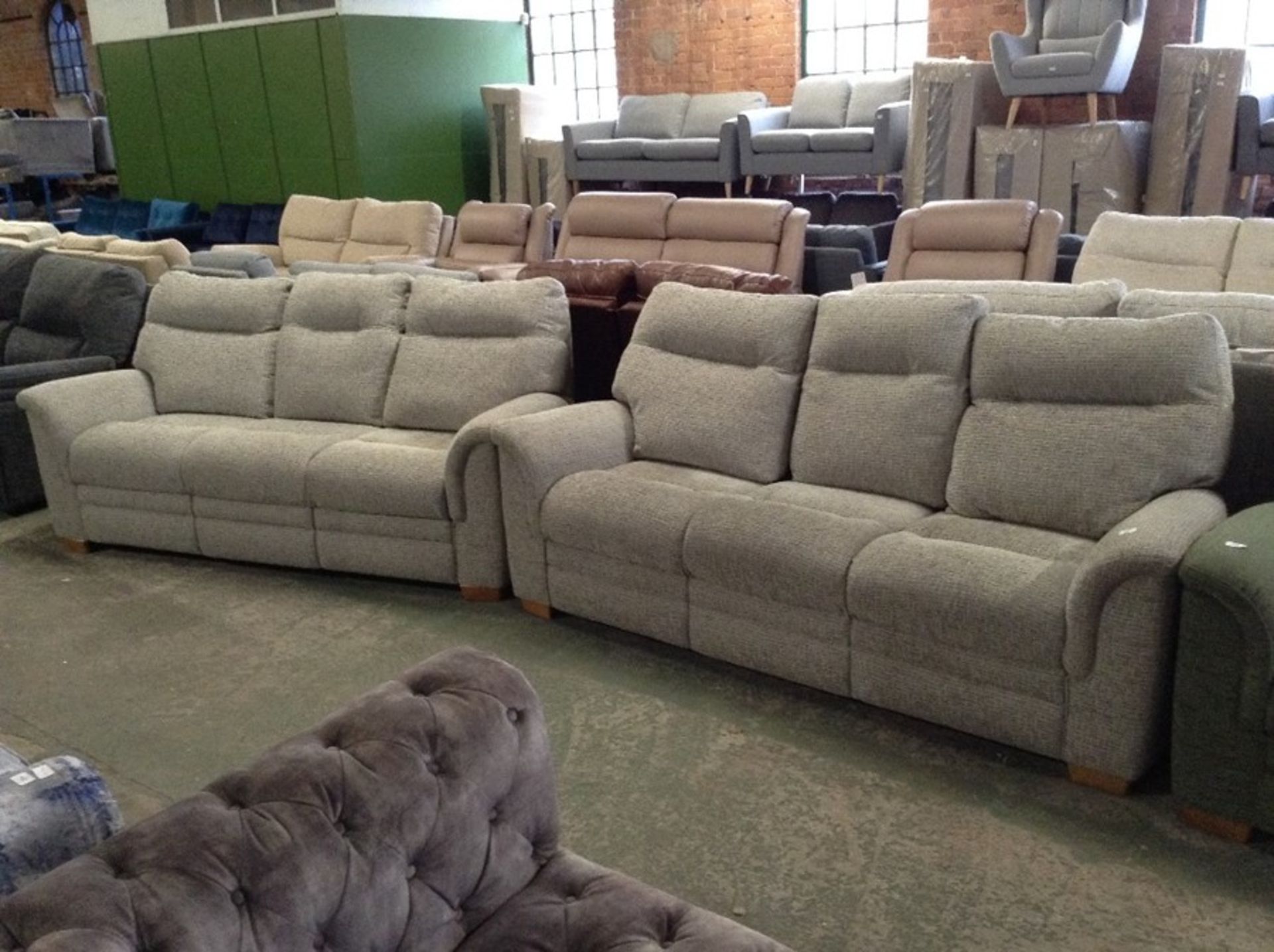 GREY PATTERNED HIGH BACK X2 3 SEATER SOFAS TR00212
