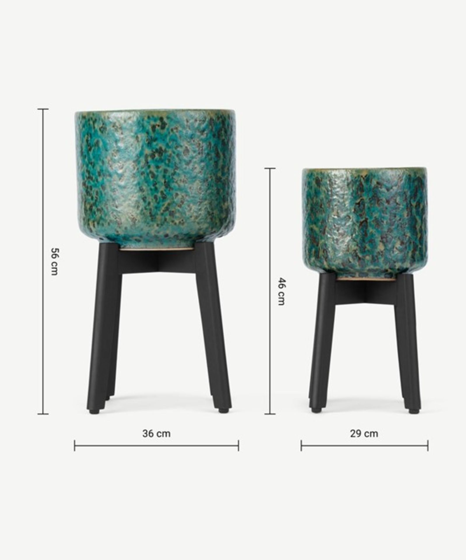 | 1x | Made.com Constan Set of 2 Reactive Glaze Plant Stands With Wooden Legs Blue RRP Â£59 | SKU