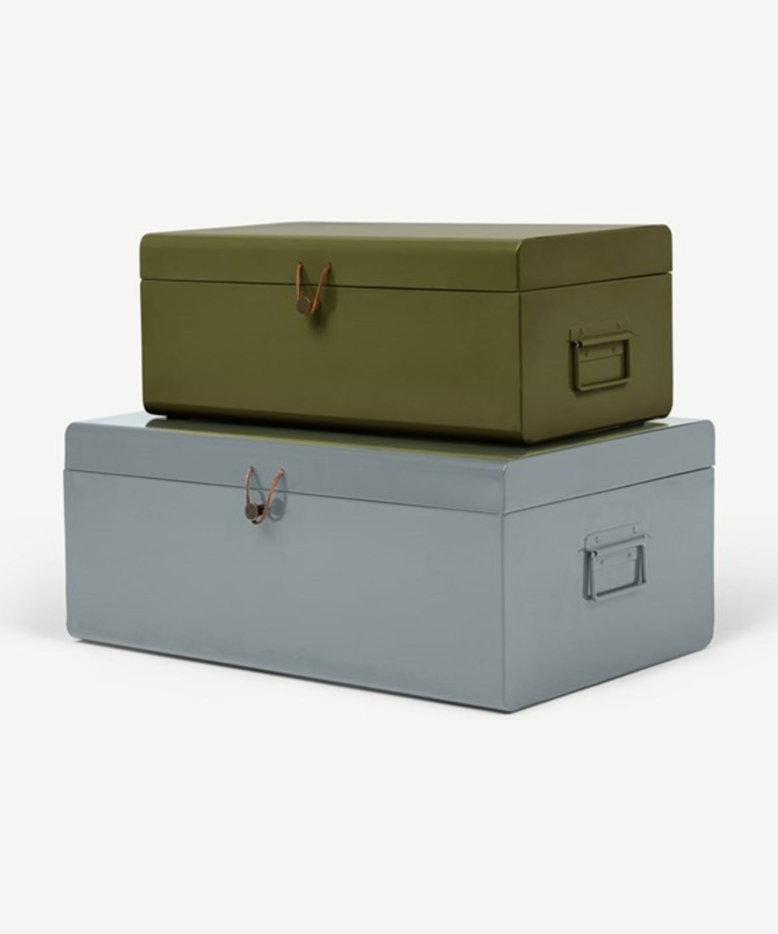 Made.com Daven Set of 2 Metal Storage Box Trunks Green & Grey | SCRATCHED| RRP Â£85 (98A -16) 2G