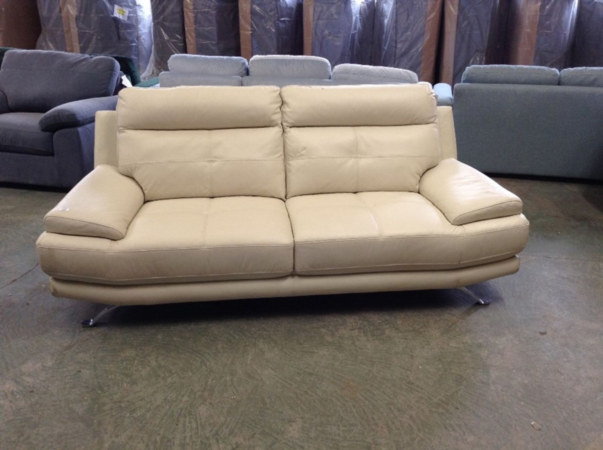 CREAM LEATHER 3 SEATER SOFA (RIPS ON CORNERS)