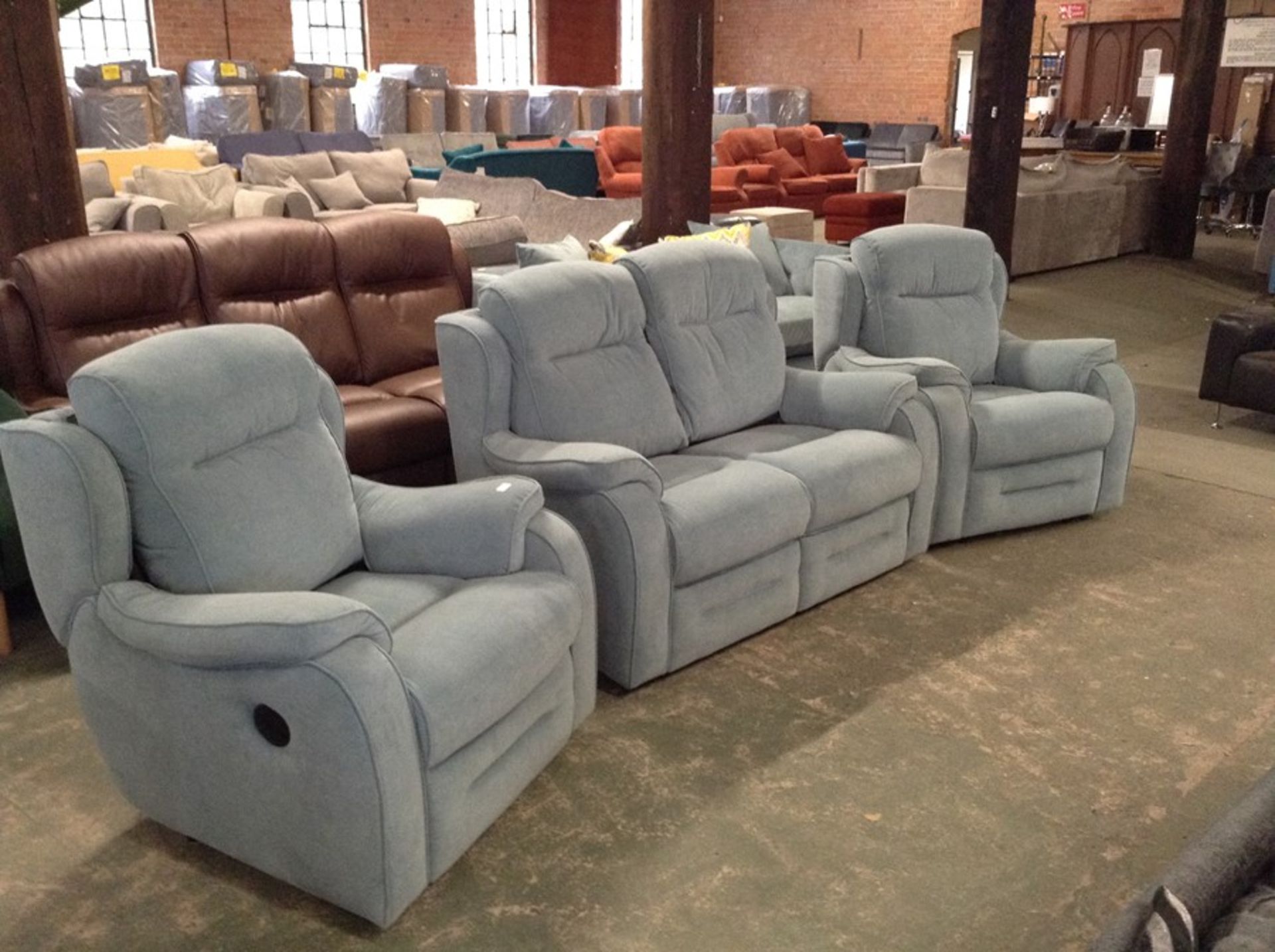 TURQUOISE VELVET HIGH BACK 2 SEATER SOFA AND 2 X E