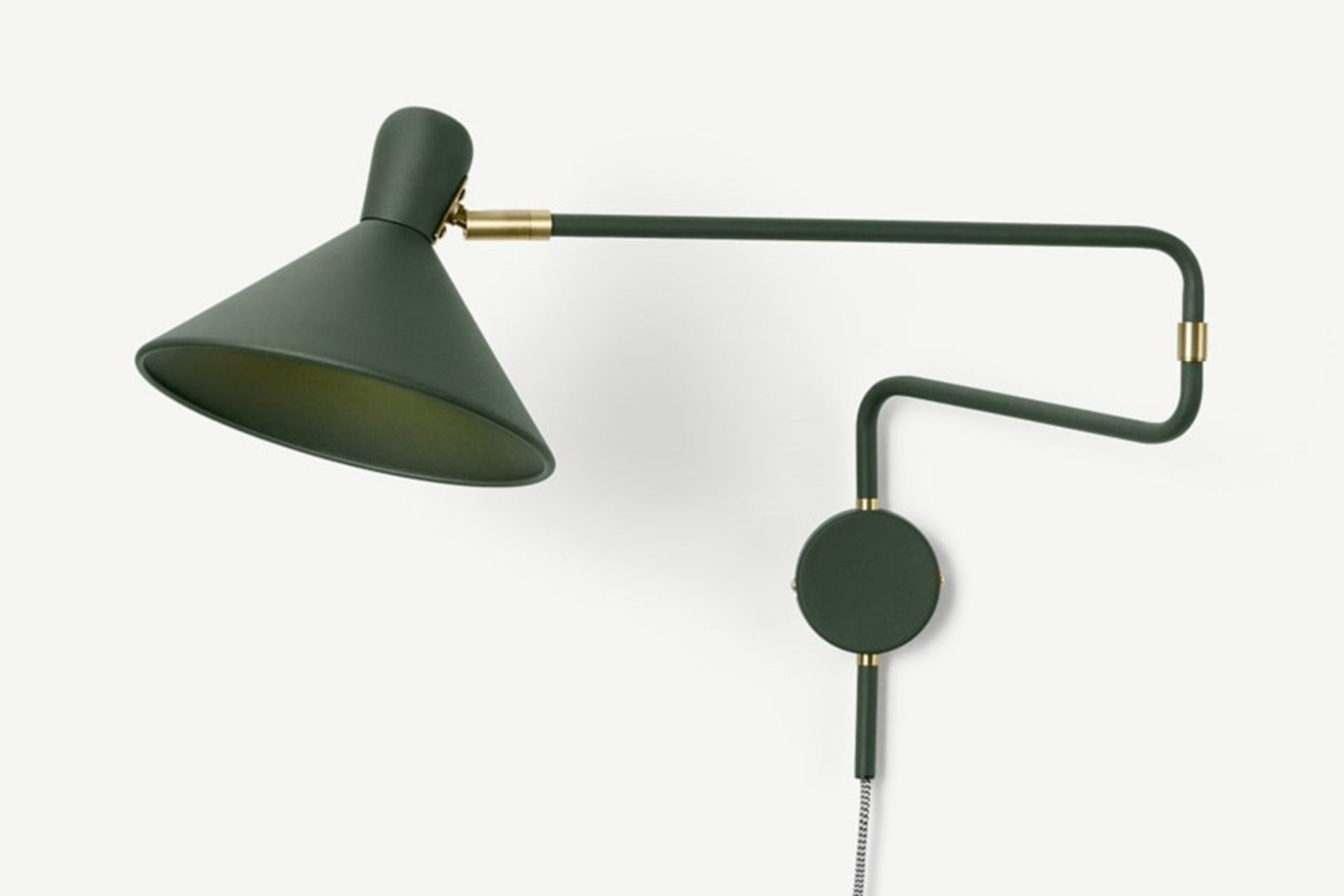 | 1x | Made.com Ogilvy Swing Arm Wall Lamp Green & Antique Brass RRP Â£59 | SKU MAD-WLPOGI015GRN-