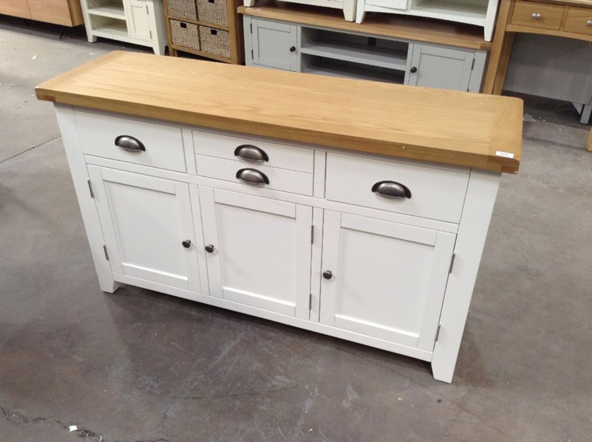WHITE AND OAK SIDEBOARD (SMALL CHIP)