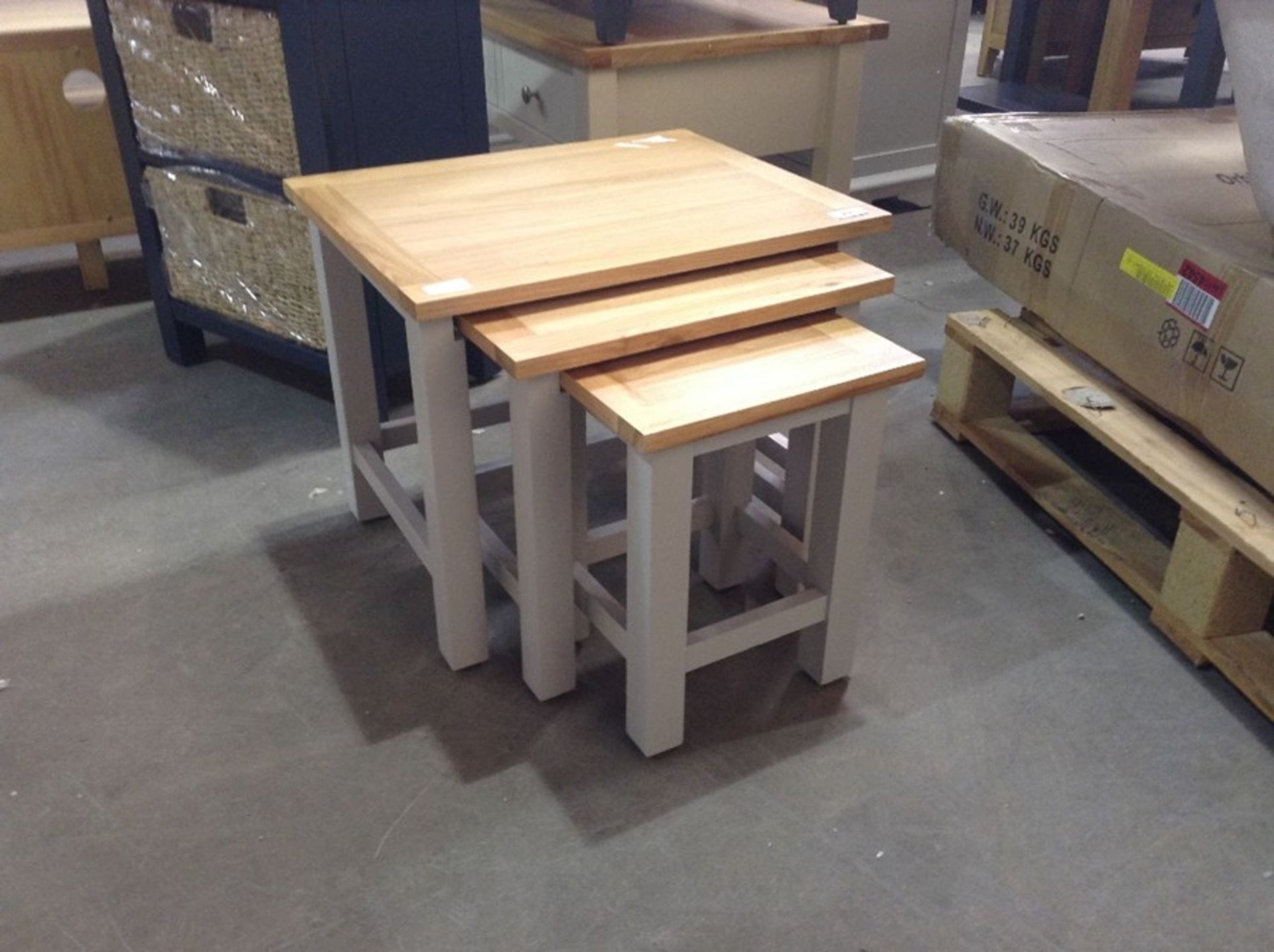 Grey Painted & Oak Nest of 3 Tables CH-N54