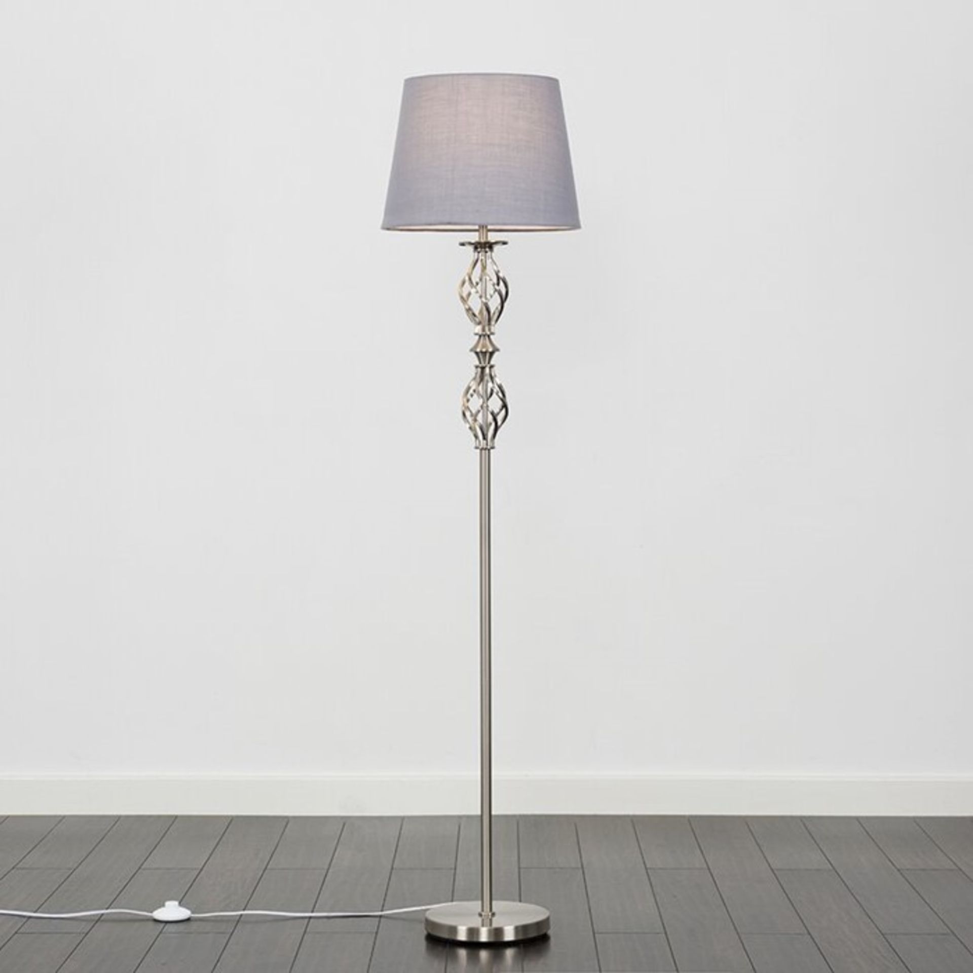 ClassicLiving, Gilliland 140cm Floor Lamp (SATIN NICKEL& GREY SHADE | BULB INCLUDED ) - RRP £68.