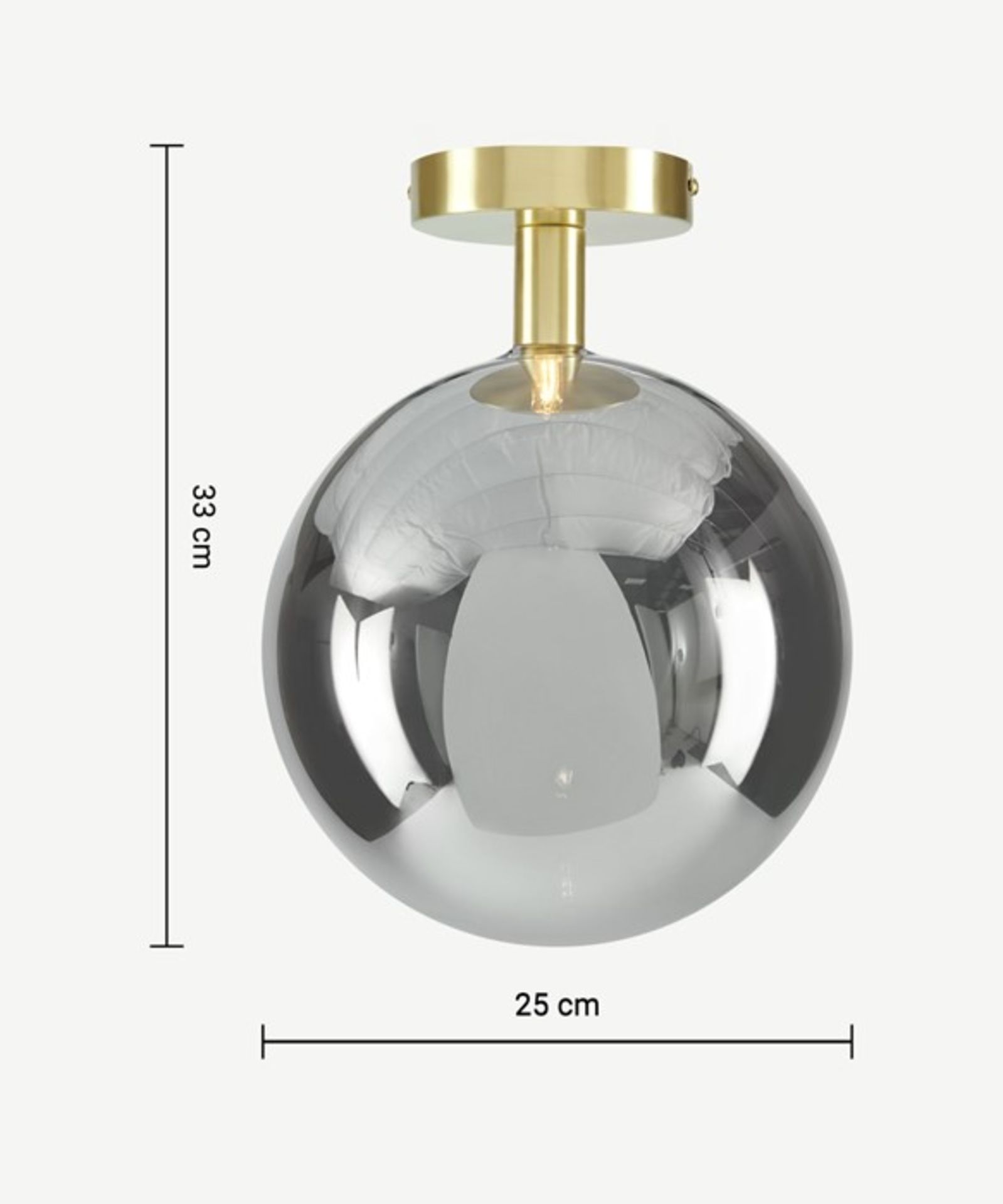 | 1x | Made.com Boll Flush Ceiling Lamp Brass & Smoked Glass | CRACK ON GLASS SCREW TOP/ CRACK NOT