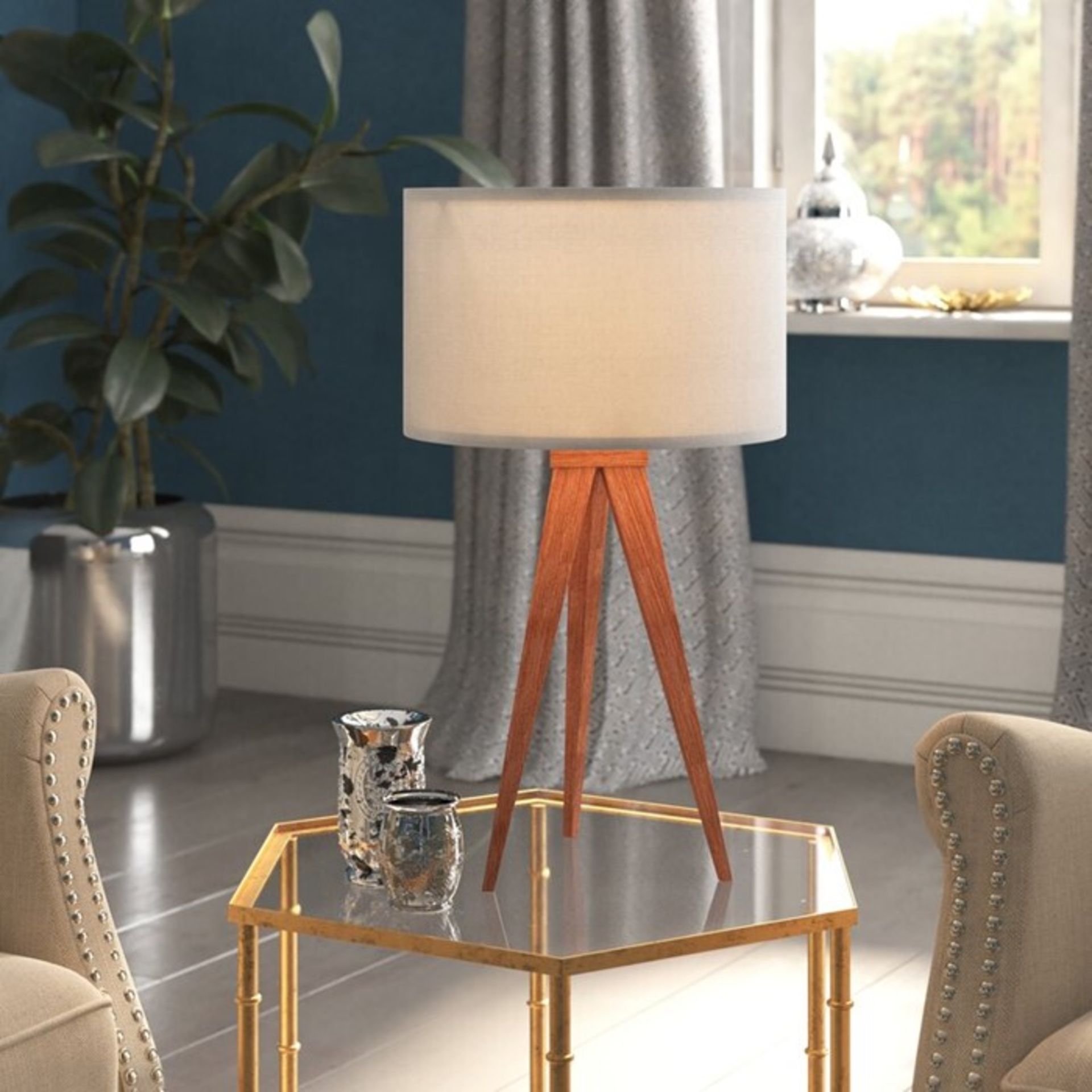 Latitude Run, Finsbury 51cm Tripod Table Lamp (BROWN BASE & WHITE SHADE) - RRP £69.99 (VSNR1037 -