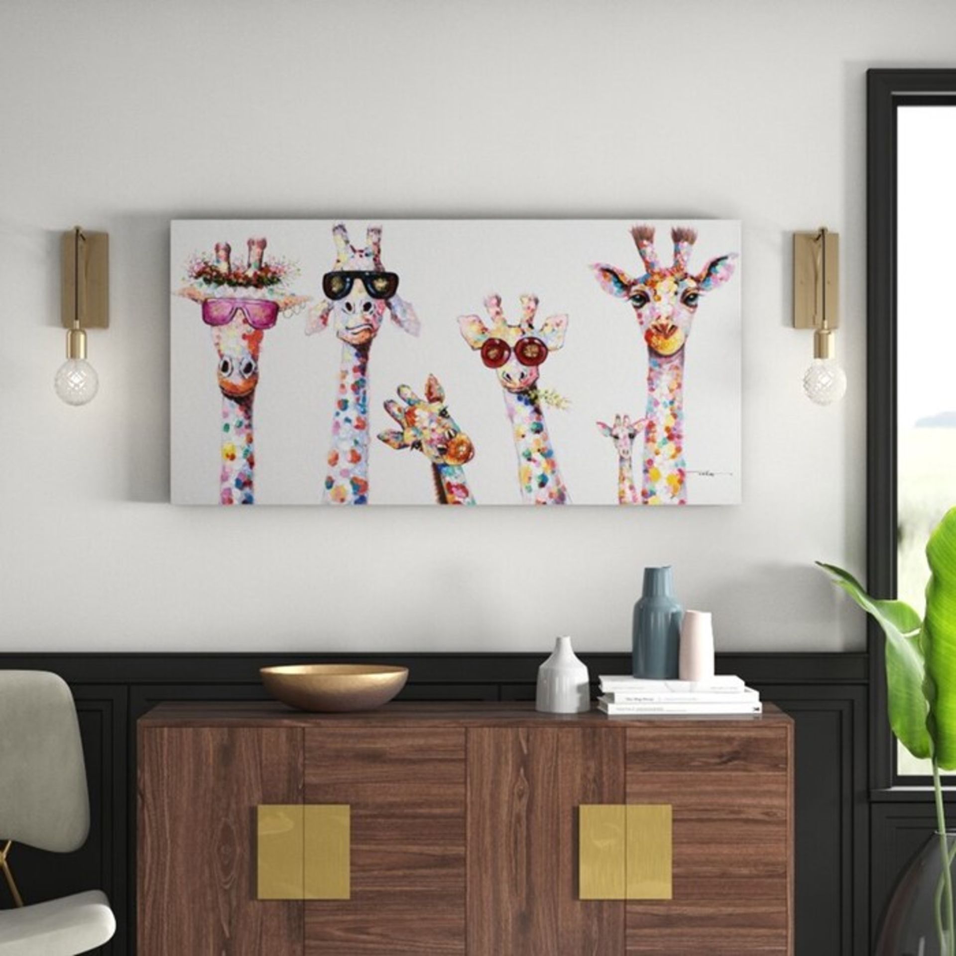 Happy Larry, Curious Giraffe Family Acrylic Painting Print on Canvas RRP -£94.99 (FINT2612 -22406/7)