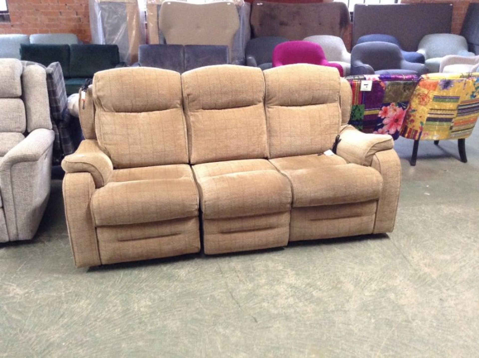 GOLDEN CHEQUERED ELECTRIC RECLINING 3 SEATER ( RET