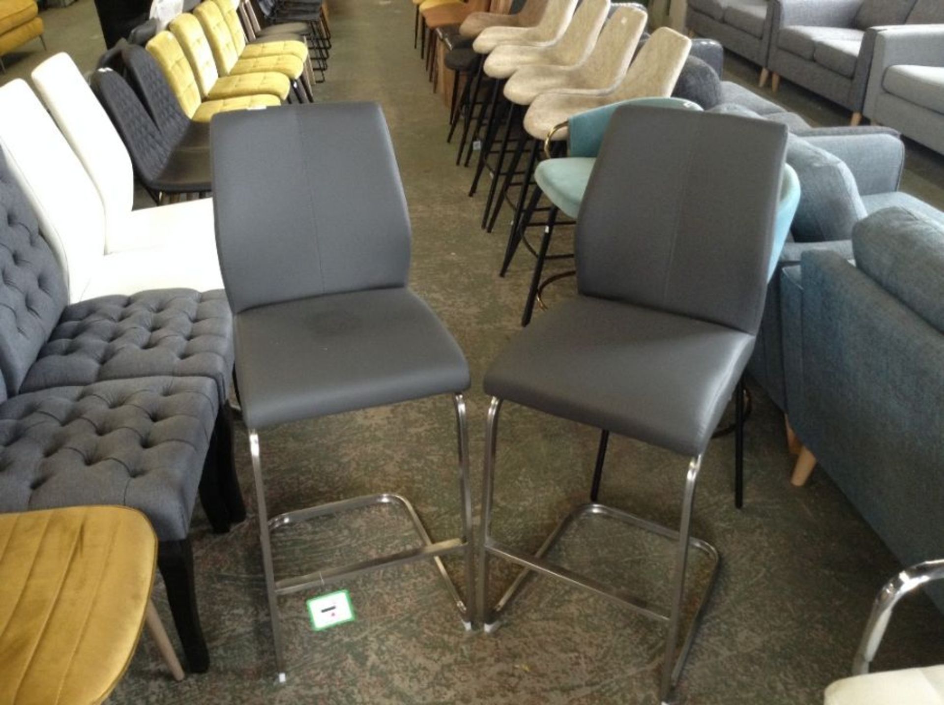 Grey Leather Pair of Bar Stools