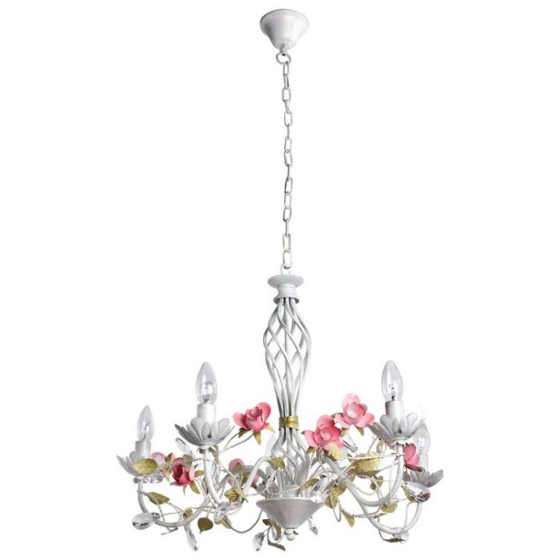 Home Loft Concept, Flora 5-Light Candle-Style Chandelier ( WHITE, GREEN & PINK) - RRP £164.98 (