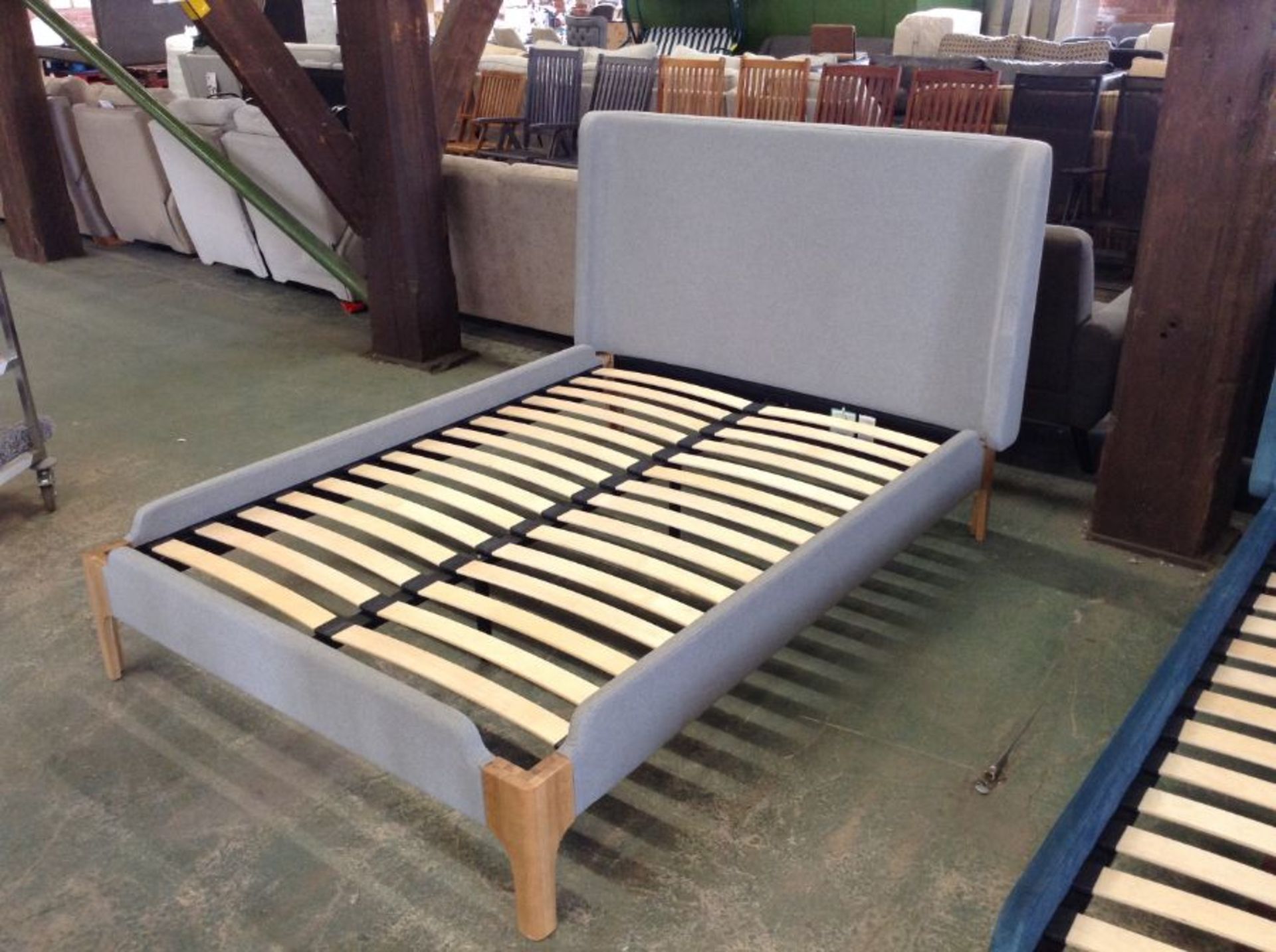 GREY UPHOLSTERED KING SIZE BED FRAME