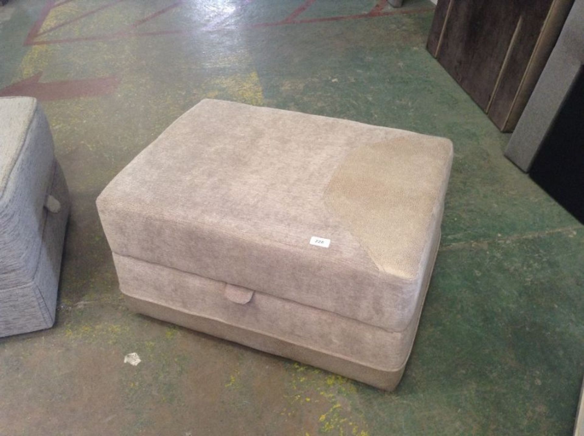 BEIGE & BROWN SADDLE STORAGE FOOTSTOOL